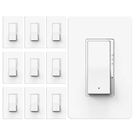 ThunderWay 10 Pack Slide Dimmer Light Switch, Single Pole or 3-Way LED Dimmer Switch, for 300W Dimmable LED/CFL Lights and 700W Incandescent/Halogen, Wall Plate Included, ETL Listed, White