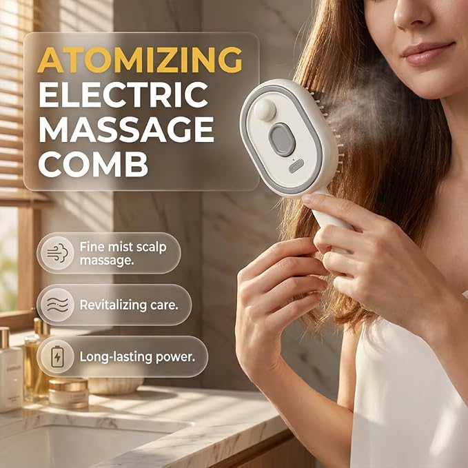 Electric Spray Air Cushion Massage Comb, Electric Spray Massage Comb, Rechargeable & Detangling, Electric Steam Brushs for Hair, Rechargeable Steam Hair Straightener (Purple-A)