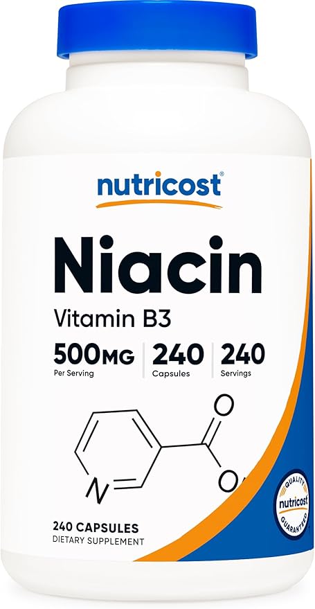 Nutricost Niacine (Vitamine B3) 500mg, 240 Gélules - Avec Effet Flushing, Sans OGM, Sans Gluten