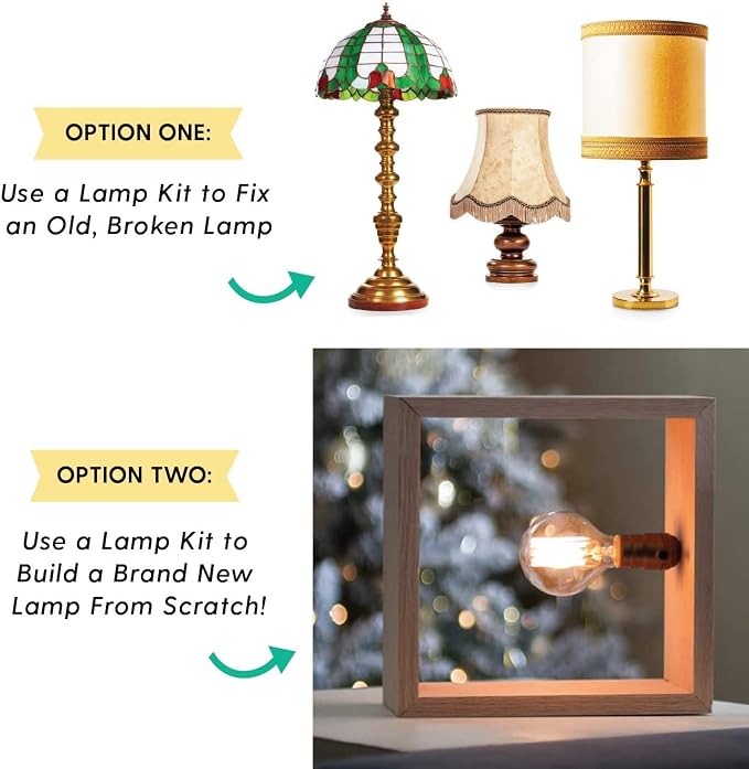 DIY Lamp Wiring Kit, Antique Brass 3-Way Socket & 12FT Brown Cord (2 Pack), for Making & Fixing Table or Floor Lamps, Repair & Rewire Vintage Lighting Fixtures, Complete Hardware Set