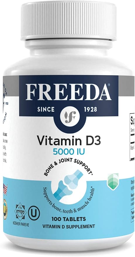 FREEDA ビタミンD3-5000IU – 高力価ビタミンD 骨の健康と免疫サポートに – 飲みやすい錠剤 – 小型タブレット100錠