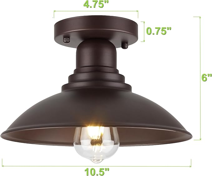 GOLDHILL 10.5" Semi Flush Mount Barn Light 2-Pack, Rust-Proof Metal Ceiling Fixture Set, Vintage Farmhouse Lighting for Garage, Porch & Mudroom, Damp Rated