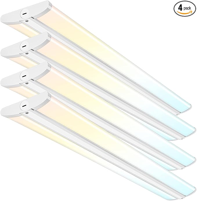 hykolity 4FT LED Wraparound Light with 3 Wattages/3 Lumens/3 CCT Selectable, 55W/65W/75W, 5500lm/6500lm/7500lm, 3000K/4000K/5000K Flush Mount Ceiling Light for Office Kitchen, ETL, 4 Pack