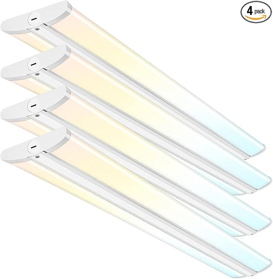 hykolity 4FT LED Wraparound Light with 3 Wattages/3 Lumens/3 CCT Selectable, 55W/65W/75W, 5500lm/6500lm/7500lm, 3000K/4000K/5000K Flush Mount Ceiling Light for Office Kitchen, ETL, 4 Pack