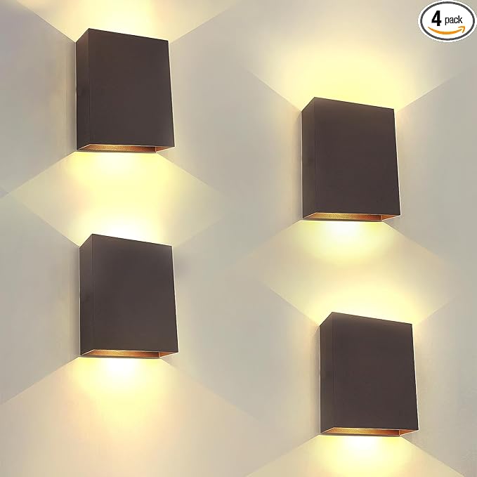 KICAAO LED Wall Sconces 4 Pack, 12W Modern Wall Lamp, Black Up Down Wall Mount Lights for Living Room Hallway Bedroom Decor, Hardwired Aluminum Wall Light