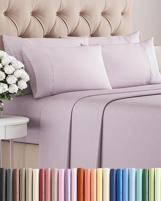 Queen 6 Piece Sheet Set - Comfy Breathable & Cooling - Soft Hotel Luxury Bedding Set with 8-16 Inch Deep Pockets - 1 Flat & 1 Fitted Sheet & 4 Pillowcases - Wrinkle Free & Easy Care - Light Lavender