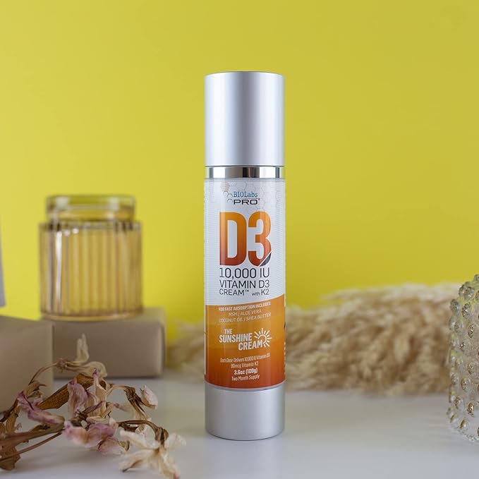 Crème de vitamine D naturelle pure D3 10000UI, puissance maximale, pour lutter naturellement contre la carence en vitamine D - avec de la vitamine K2 et de l'extrait de feuille d'olivier - Pour trois mois - Sûre et efficace (10 000 UI - 102 g)