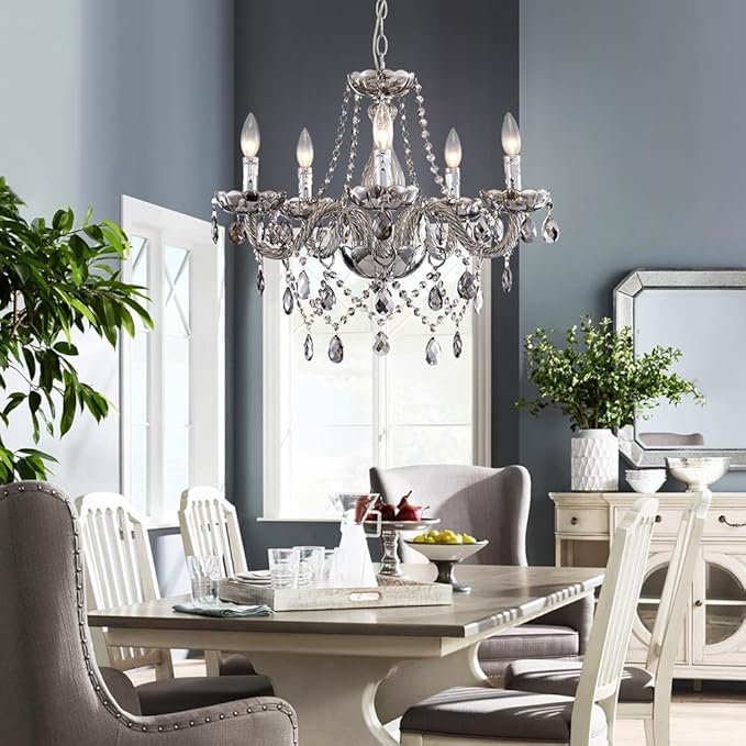 Saint Mossi 5 Light Modern K9 Crystal Chandelier, Contemporary Pendant Ceiling Lighting Fixture for Dining Room,Bedroom,Living Room with Adjustable Chain (Smoky Gray)