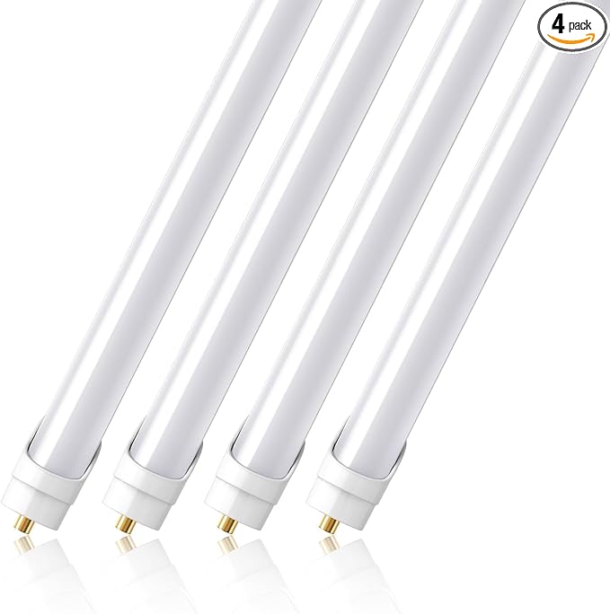 Barrina 8FT LED Bulbs, 44W 4500 Lumen 6500K Super Birght Light, T8 T10 T12 LED Fluorescent Replacement Tube, FA8 Single Pin T8 LED Bulbs 8 Foot Ballast Bypass, Dual-End Powered, Frosted Cover, 4 Packs