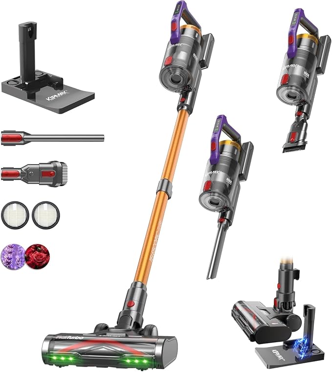 KIPMAX Cordless Vacuum Cleaner,Upgraded 650W/55KPA/70Mins/With No-Drill Charging Station Cordless Stick Vacuum Cleaner,LED Display&Aromatherapy Vacuum Cleaners for Home Pet Hair,for Hard Floor,Carpet