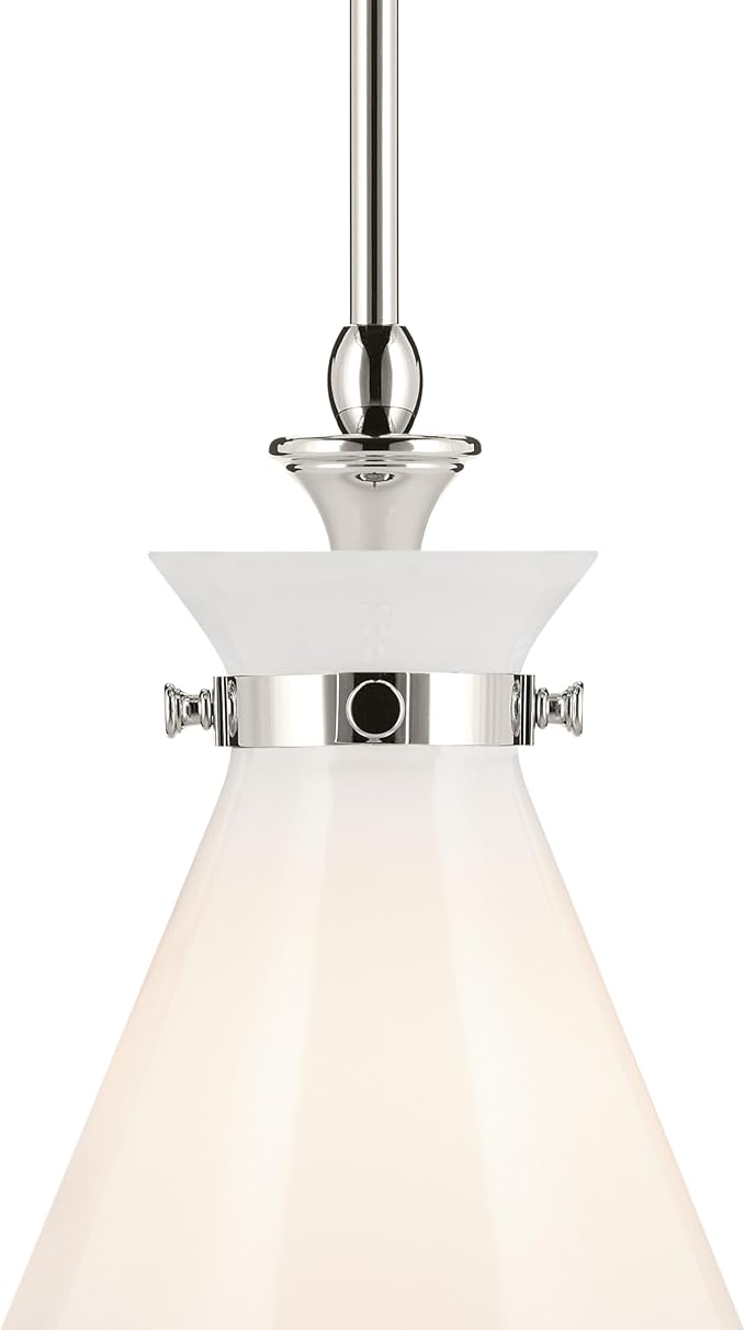 Kichler Laria 1-Light Pendant Light Fixture with Opal Glass in Polished Nickel, Kitchen Island Hanging Light for Updated Traditional Spaces (14.5" x 10.5"), 52774PM