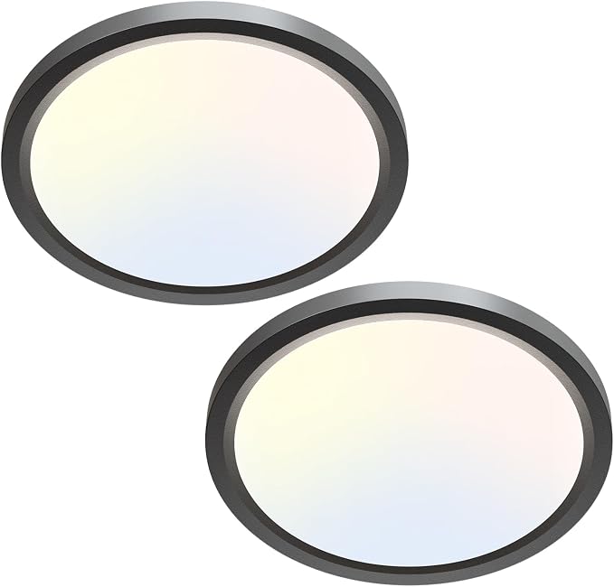 zemty 2Pack LED Ceiling Light Fixture 6.5 Inch, 12W 1200lm Ceiling Mount Light Fixtures, Adjustable 3000K 4000K 6500K, Round Flat Ceiling Lamp for Bathroom Closet Hallway Laundry (Black)