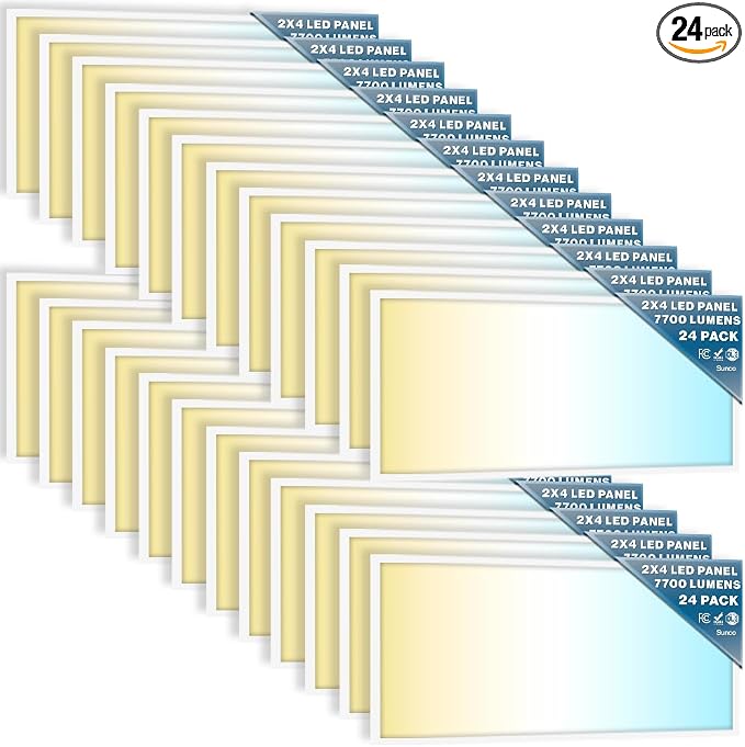 Sunco 24 Pack 2x4 LED Flat Panel Light Drop Ceiling Office Fixture, 7700 LM, Selectable Features, 40W/50W/60W, 4000K/5000K/6000K, Dimmable (0-10V), Dustproof ETL