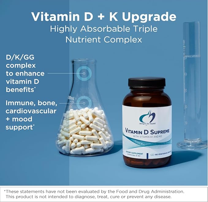 Designs for Health ビタミンD スプリーム - ビタミンD 5000 IU、ビタミンK 2000mcg（MK4）配合。骨の健康、心臓の健康、気分、免疫サポートに - GGサプリメント強化D3（60カプセル）