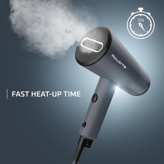 Rowenta Origin Travel Steamer for Clothes, Dual Voltage (120V–240V) Portable Garment Wrinkle Remover, Mini Foldable Handheld Steamer with Easy Storage Case, Black, DR1050