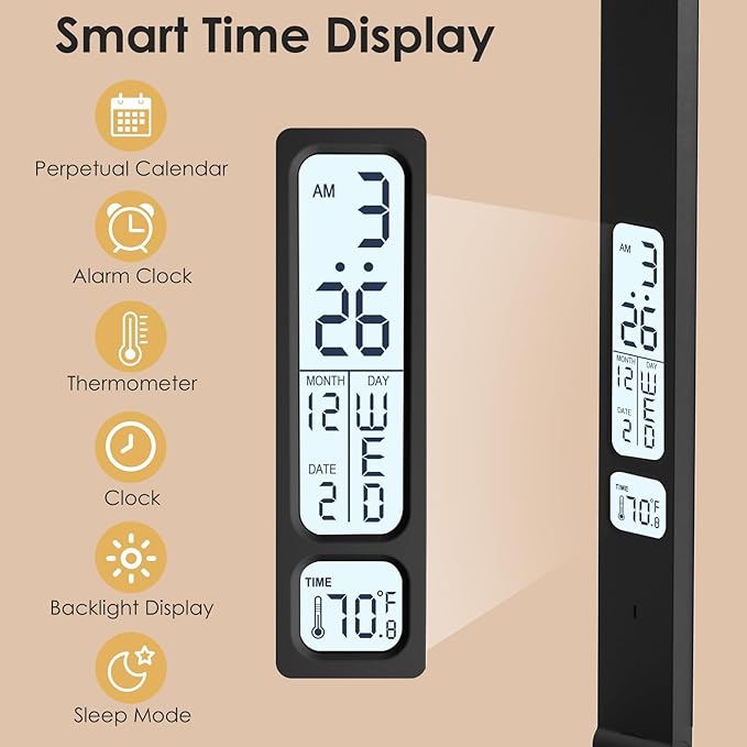 LAOPAO Power Strip with LED Desk Lamp: Table Lamp with Charging Station - 2 Outlets 1 USB-A Ports 1 Type-C Ports, Surge Protection and Led Display, 5ft Extension Cord, 5 Color Modes 5 Brightness