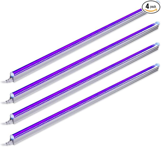 Barrina UV LED Blacklight Bar, 22W 4ft, T5 Integrated Bulb, Black Light Fixture for Blacklight Poster, Halloween Decorations and Christmas Party, Fun Atmosphere with Built-in on, Off Switch (4-Pack)