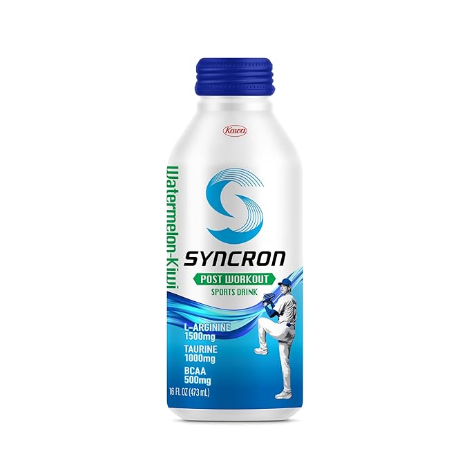 Syncron Kowa Post Workout Sports Drink Backed by Shohei Ohtani, Sugar Free Electrolyte Hydration, Aluminum Bottled Drink, Taurine, L Arginine & BCAAs for Athletes, Watermelon Kiwi, 6 Pack, 16 oz