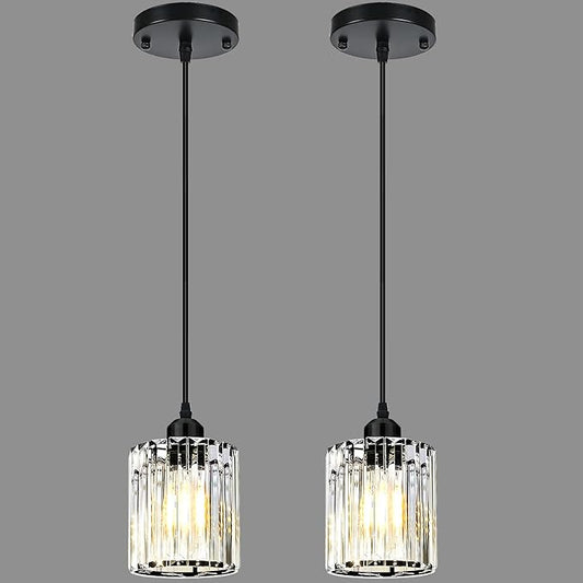 Black Pendant Lights for Kitchen Island, Elegant Modern Island Lights for Kitchen with Crystal Glass – Luxury 2 Pack Pendant Lights for Kitchen Island, Dining Table, Entryway, Restaurant