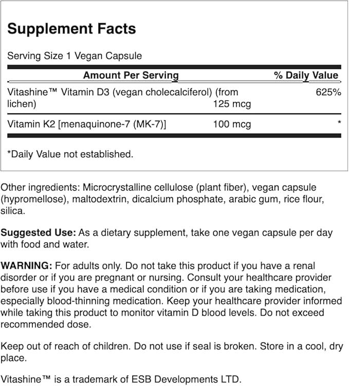 Swanson Extra Strength D3 & K2-5,000 Iu & 100 mcg 60 Veg Caps