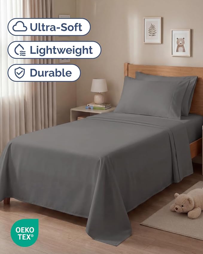 Twin 4 Piece Sheet Set - Comfy Breathable & Cooling - Ultra-Soft Hotel Luxury Bedding Set with 8-16 Inch Deep Pockets - 1 Flat & 1 Fitted Sheet & 2 Pillowcases - Wrinkle Free & Easy Care - Dark Grey