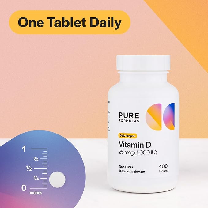 PureFormulas ビタミンD3 1,000IU 25mcg - 健康な骨形成、歯、心臓血管の健康、免疫サポートのためのプレミアムビタミンDサプリメント 非遺伝子組み換え - 100粒タブレット