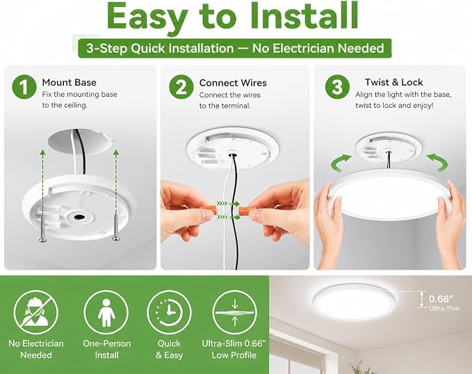 zemty 6Pack 12-Inch LED Flush Mount Ceiling Lights, 24W 3200Lumens 5 CCT Adjustable (3000K-6500K), Round Bright Light Fixture for Bedroom Kitchen Bathroom Hallway Closet(White)