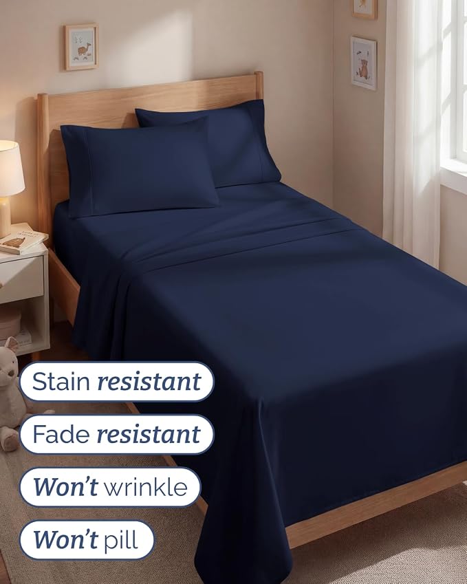 Twin 4 Piece Sheet Set - Comfy Breathable & Cooling - Ultra-Soft Hotel Luxury Bedding Set with 8-16 Inch Deep Pockets - 1 Flat & 1 Fitted Sheet & 2 Pillowcases - Wrinkle Free & Easy Care - Navy Blue