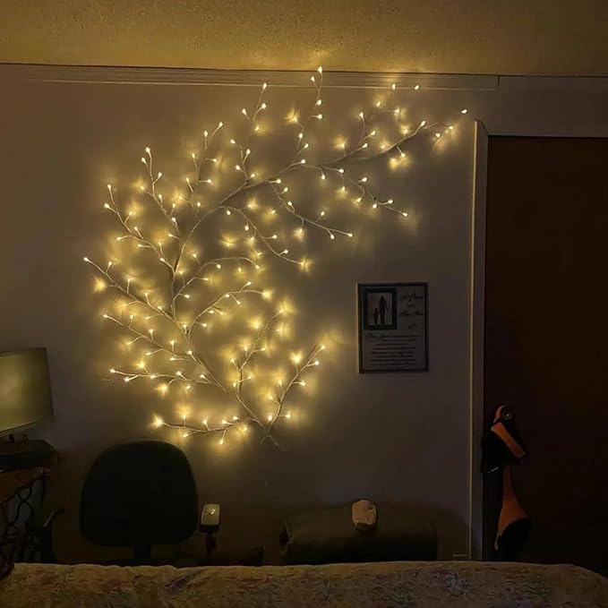 2Pcs Enchanted Willow Vine Lights, 18 Branches 144 LEDs Lighted Willow Vine for Wall Decor, Indoor Christmas Swags Decorations for Bedroom, Living Room & Home Decor, White Branch