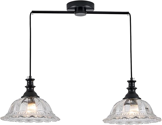 HDDFL 2 Light Pendant Light Fixtures Modern Glass Hanging Lights with Adjustable Cord for Kitchen Island Dining Room Living Room Hallway Black and Clear