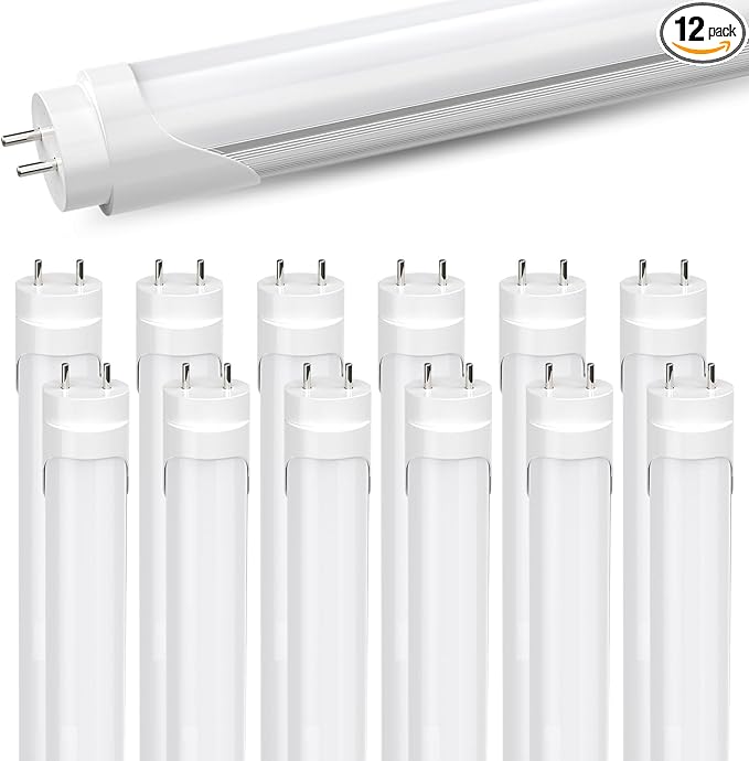 JESLED 12Pack T8 LED Bulbs 4 Foot, 24W 3200LM,6000K, Type A+B T10 T12 Fluorescent Light Bulbs, Plug and Play or Ballast Bypass, Single or Double End Powered, for Office, Garage