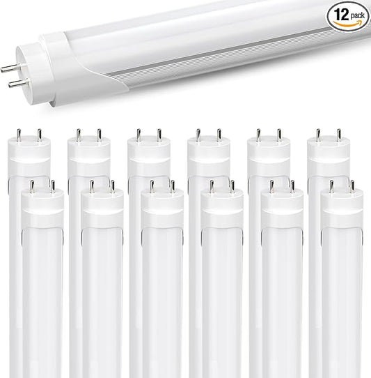 JESLED 12Pack T8 LED Bulbs 4 Foot, 24W 3200LM,6000K, Type A+B T10 T12 Fluorescent Light Bulbs, Plug and Play or Ballast Bypass, Single or Double End Powered, for Office, Garage