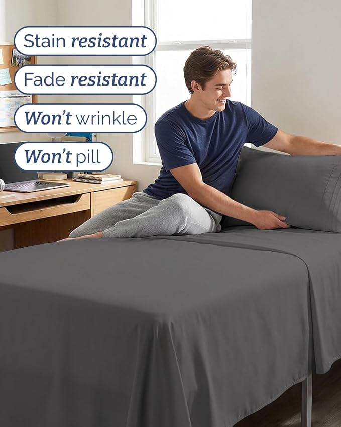 Twin XL 4 Piece Sheet Set - Comfy Breathable & Cooling - Ultra-Soft Hotel Luxury Bedding Set w/ 8-16 Inch Deep Pockets - 1 Flat & 1 Fitted Sheet & 2 Pillowcases - Wrinkle Free & Easy Care - Dark Grey