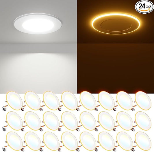 FREELICHT 24 Pack 4 Inch LED Can Lights with Night Light, 5CCT Selectable Flat Retrofit Recessed Lighting, 7W, 700LM, Dimmable, ETL & FCC