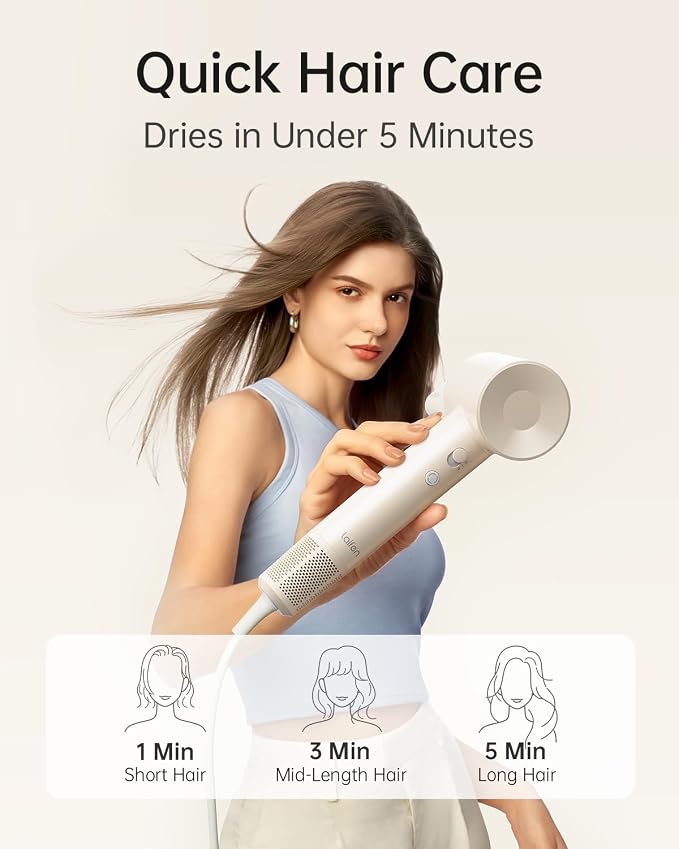 Laifen SE Lite Hair Dryer, Negative Ionic Blow Dryer with 100,000 RPM Brushless Motor for Fast Drying, High-Speed Low Noise Hair Dryer with Lightweight Design and 2 Nozzles Milktea, HD110