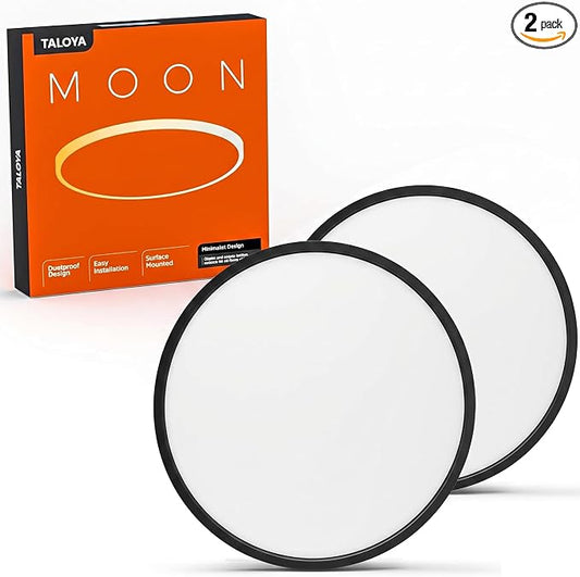 TALOYA 2-Pack 15.8" LED Flush Mount Ceiling Light Fixture,24W 5CCT,Black | 100–240 VAC Input,Edge-Lit LED Modern Ceiling Lamp for Living Room,Bedroom,Hallway,Kitchens