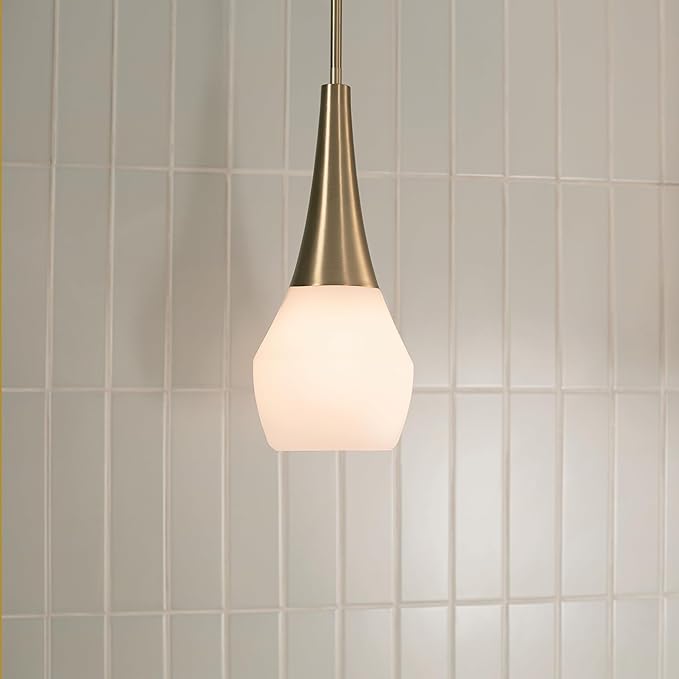 Kichler Deela Single Pendant Light Fixture for Kitchen Island with Satin Etched Cased Opal Glass in Champagne Bronze, Modern Hanging Lamp (7" x 17"), 52529CPZ