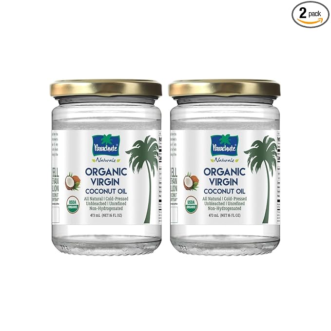 Huile de coco vierge biologique Parachute Naturalz | Pressée à froid | Non blanchie | Non raffinée | Non hydrogénée | Huile MCT | Certifiée USDA | 473 ml | Bocal en verre | Lot de 2