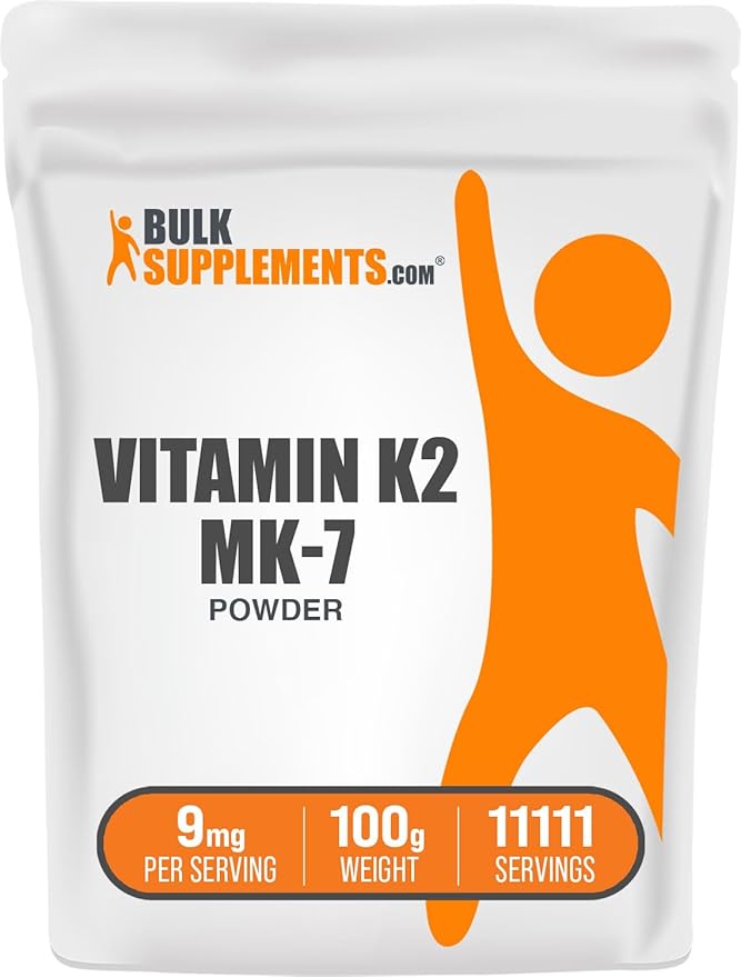 Poudre de vitamine K2 de BulkSupplements.com - Vitamine K2 MK-7, en poudre de ménaquinone - Supplément de vitamine K2 pour le bien-être, sans gluten, 9 mg par portion, 100 g (3,5 oz) (Lot de 1)