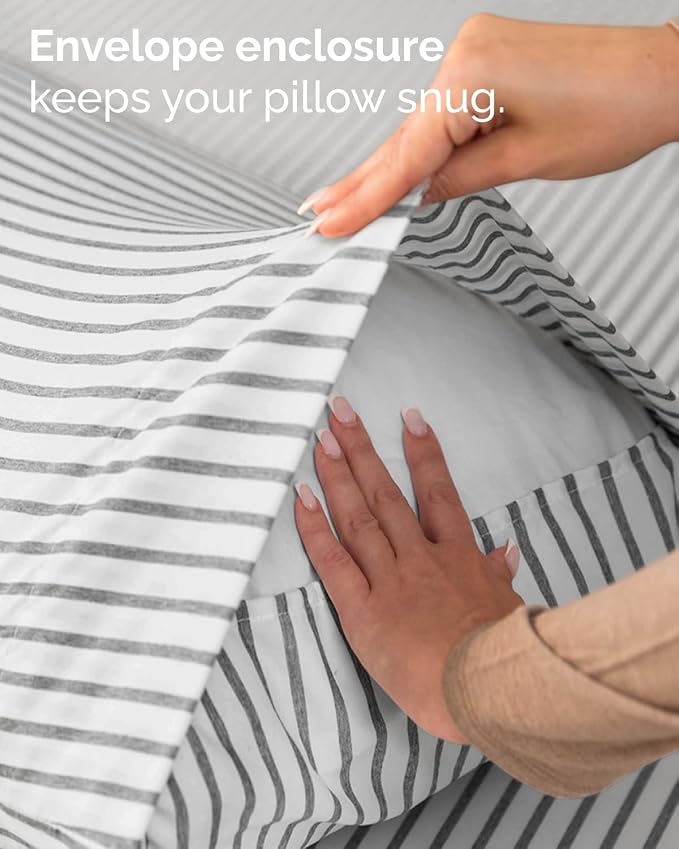 Twin 4 Piece Sheet Set - Comfy Breathable & Cooling - Soft Hotel Luxury Bedding Set with 8-16 Inch Deep Pockets - 1 Flat & 1 Fitted Sheet & 2 Pillowcases - Wrinkle Free & Easy Care - Grey Stripes 2