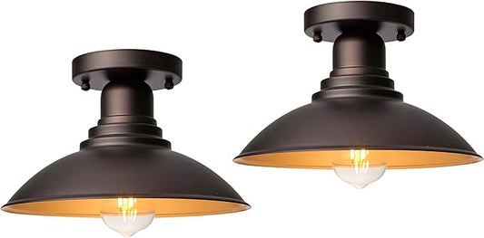 GOLDHILL 10.5" Outdoor Semi Flush Mount Light 2 Pack, Bronze & Gold Metal Ceiling Fixture Set, Rust-Proof Powder Coated Exterior Lighting for Porch, Garage & Hallway