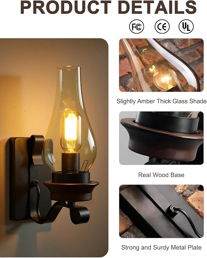 LightInTheBox Rustic Wall Sconce Vintage Farmhouse Wall Light Fixtures Industrial Glass Wall Lamp for Cabin Bedroom Living Room Hallway Fireplace (1PCS)