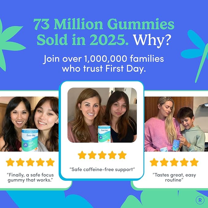 FIRST DAY Vitamines pour Adolescents - Multivitamines pour Adolescents Filles et Garçons 12-17 ans, Mélange Biologique de Fruits et Légumes - 12 Nutriments Clés : Vitamines A, B1, B2, B6, B9, B12, C, D3, E, K2 - Approvisionnement de 60 Jours