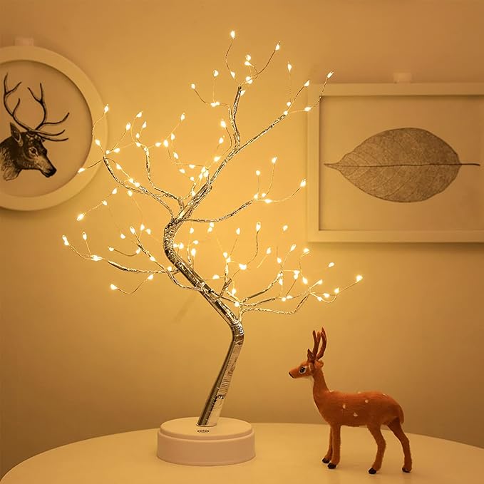 DIY Led Desk Tree Lamp, Desk Table Decor 36 Pearl LED Lights for Home,Bedroom, Indoor,Wedding Party,Decoration Touch Switch Battery Powered or USB Adapter (Art Deco)