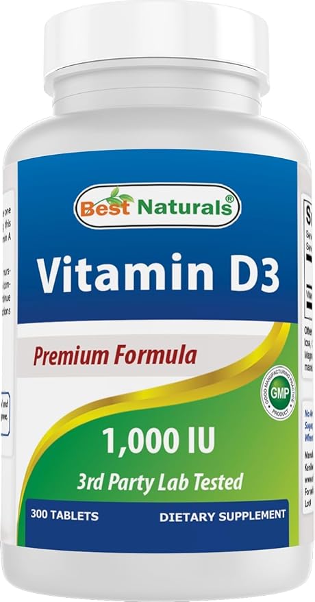Best Naturals Vitamine D3 1000 UI – 300 Comprimés – Fabriqué aux États-Unis, Sans OGM, Sans Gluten, Sans Colorant, Arôme ou Conservateur Artificiel – Complément Alimentaire