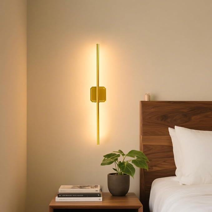 GvvooHome 1 Pack Battery Operated Wall Sconce Detachable 360°Rotate, Wireless Wall Lamp 3000-6500K Dimmable, 10000mAh Rechargeable Wall Light for Bedroom, Living Room，28.3" Gold