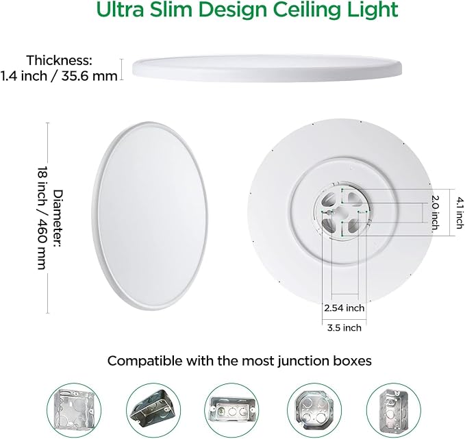 TALOYA 18" Flush Mount LED Ceiling Light,36W 5CCT,Dimmable,4-Pack White | Ultra Slim Low Profile Round Ceiling Light Fixture for Bedroom,Living Room,Kitchen