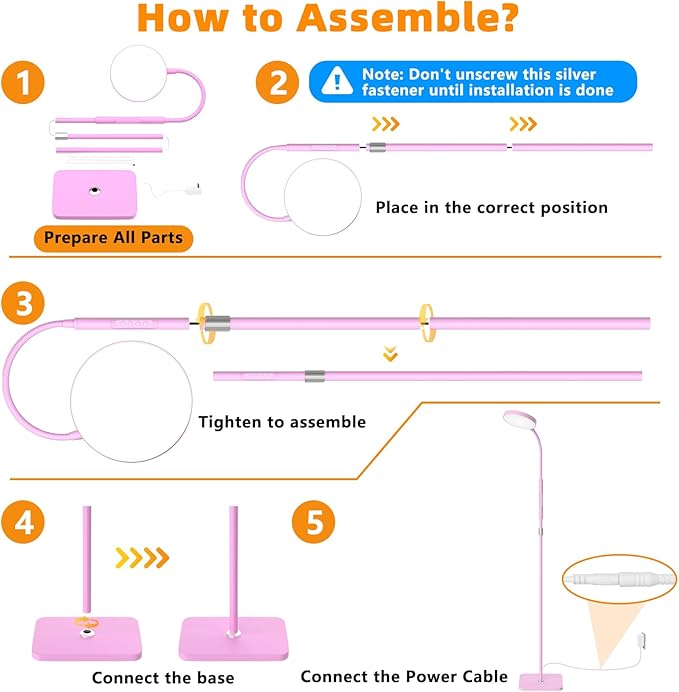 PACOVY Floor Lamp, Adjustable Height Floor Lamps for Living Room Bedroom, 120 LED Super Bright Standing Lamp Remote Control Dimmable Gooseneck Tall Stand Reading Lamp for Office Craft, Pink