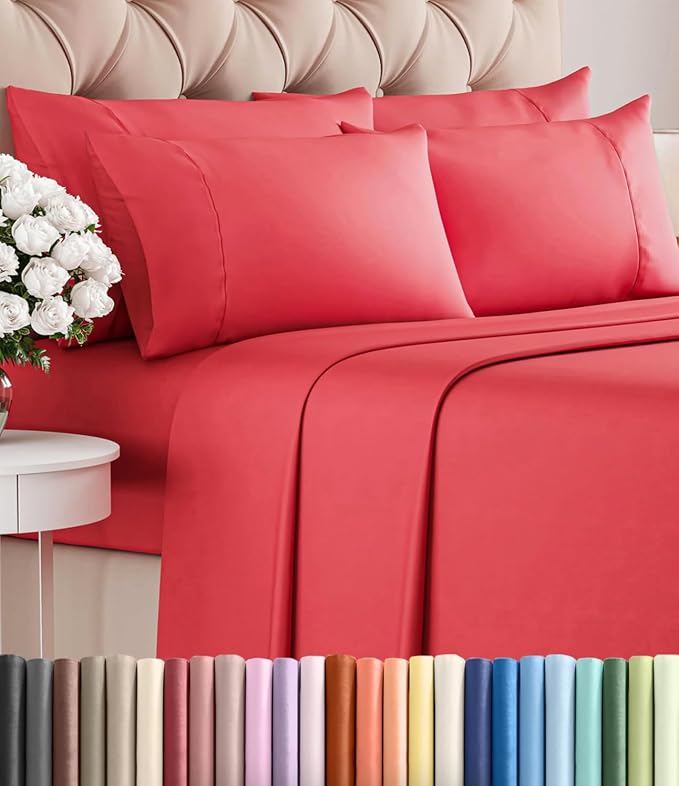 King 6 Piece Sheet Set - Comfy Breathable & Cooling - Ultra Soft Hotel Luxury Bedding Set with 8-16 Inch Deep Pockets - 1 Flat & 1 Fitted Sheet & 4 Pillowcases - Cozy, Wrinkle Free & Easy Care - Red