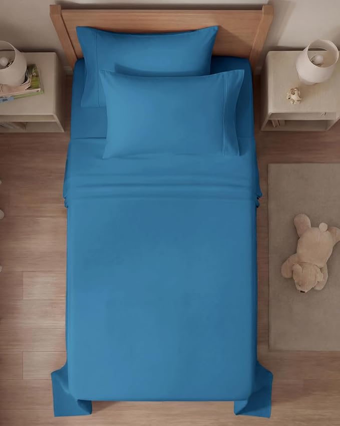 Twin 4 Piece Sheet Set - Comfy Breathable & Cooling - Ultra-Soft Hotel Luxury Bedding Set with 8-16 Inch Deep Pockets - 1 Flat & 1 Fitted Sheet & 2 Pillowcases - Wrinkle Free & Easy Care - Denim Blue